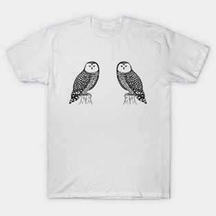 Snowy Owls in Love - bird design on white T-Shirt